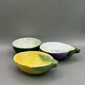 Vintage Lillian Vernon Mini Bowls Set Vegetable Ceramic Corn Eggplant